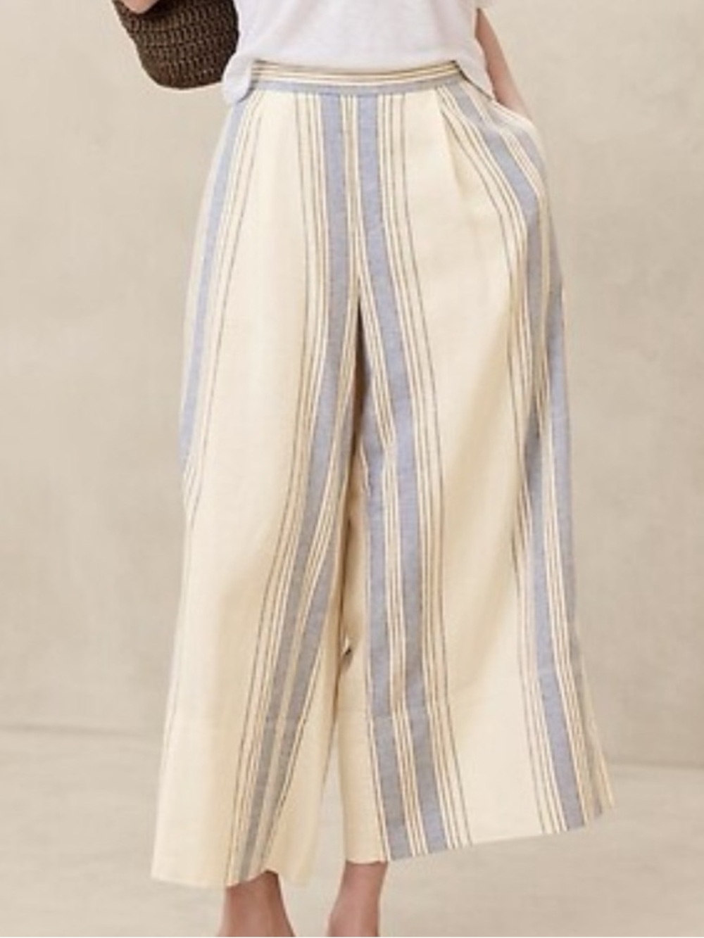 Banana Republic NEW Wide Leg Striped Linen Pants in Blue and Cream